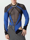 Mens Contrast Mesh Patchwork Long Sleeve Bodysuit SKUK39108