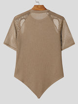 Men's Grid Mesh Patchwork Knit Short Sleeve T-Shirt SKUL22773