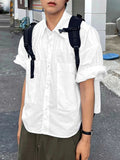 Mens Solid Lapel Collar Short Sleeve Shirt SKUK52979