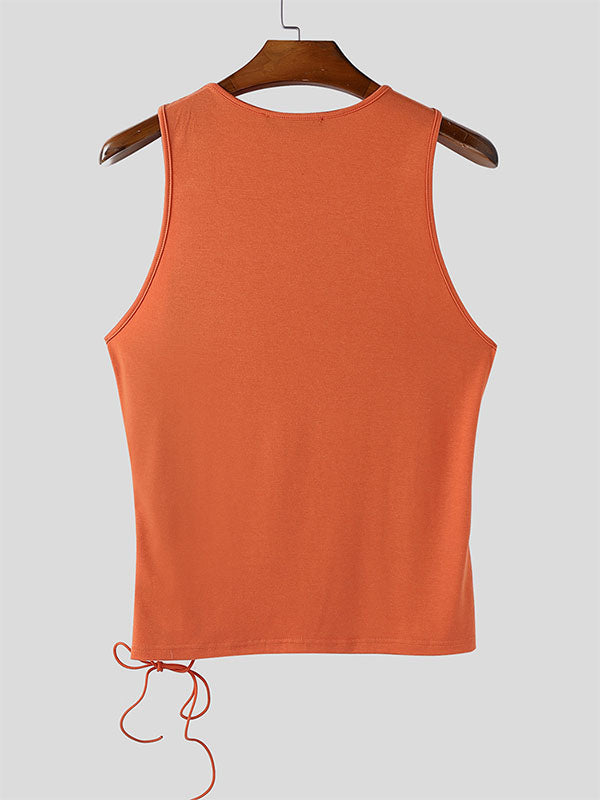 Mens Sheer Mesh Patchwork Drawstring Casual Tank SKUL16680