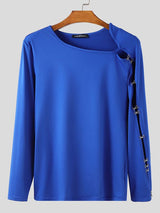 Men's Solid Color Hook Button Design Long Sleeve T-shirt SKUL43929