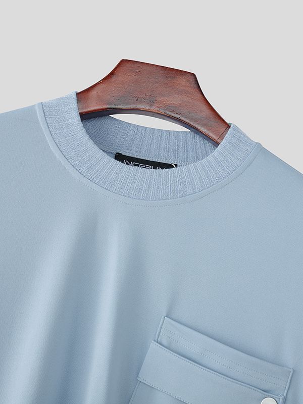 Men's Knit Pocket Crew Neck Long Sleeve T-shirt SKUL39775