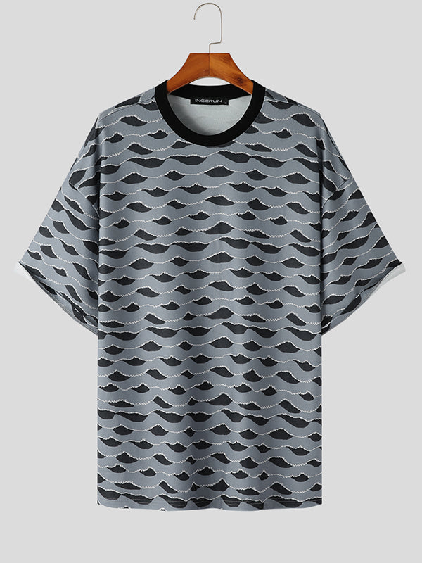 Mens Wave Striped Print Short Sleeve T-Shirt SKUK14469
