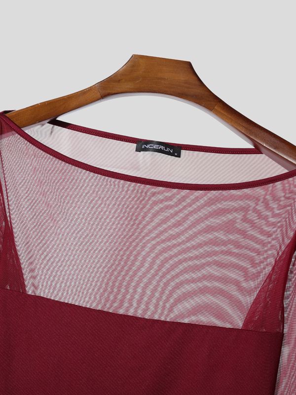 Men's Sheer Mesh Off Shoulder Long Sleeve T-shirt SKUL39977