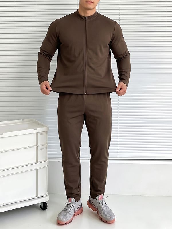 Men's Athletic Minimalist Gym Workout High-Stretch Full-Zip Two Pieces Outfit SKUL85977