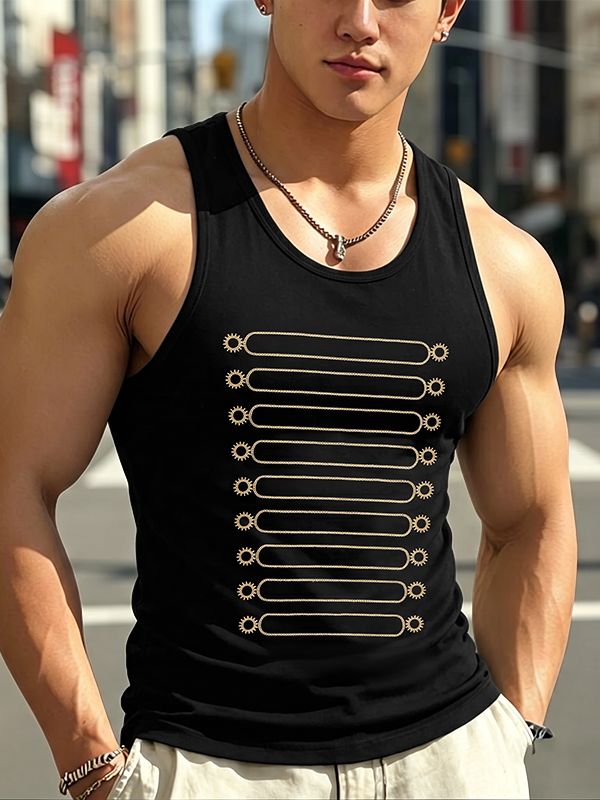 Men's Gym Sun Graphic Print Sleeveless Scoop Neck Tank SKUL70233