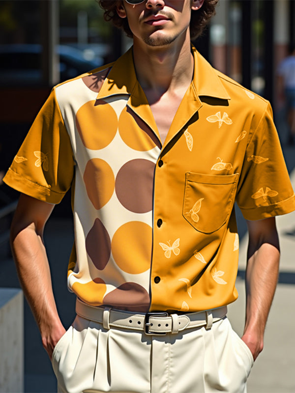 Men's Butterfly Print Contrast Short Sleeve Shirt SKUL20046