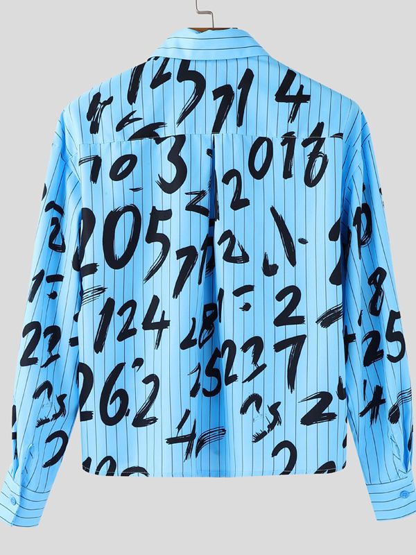 Men's Number Print Striped Long Sleeve Shirt SKUL38530