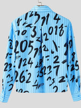 Men's Number Print Striped Long Sleeve Shirt SKUL38530