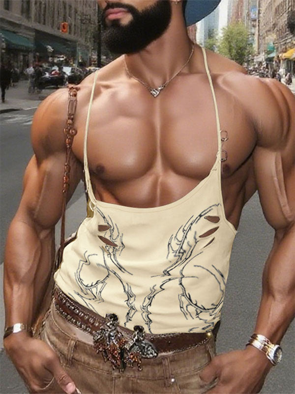 Men's Metal Ring Patchwork Cowl Neck Tank SKUL17912