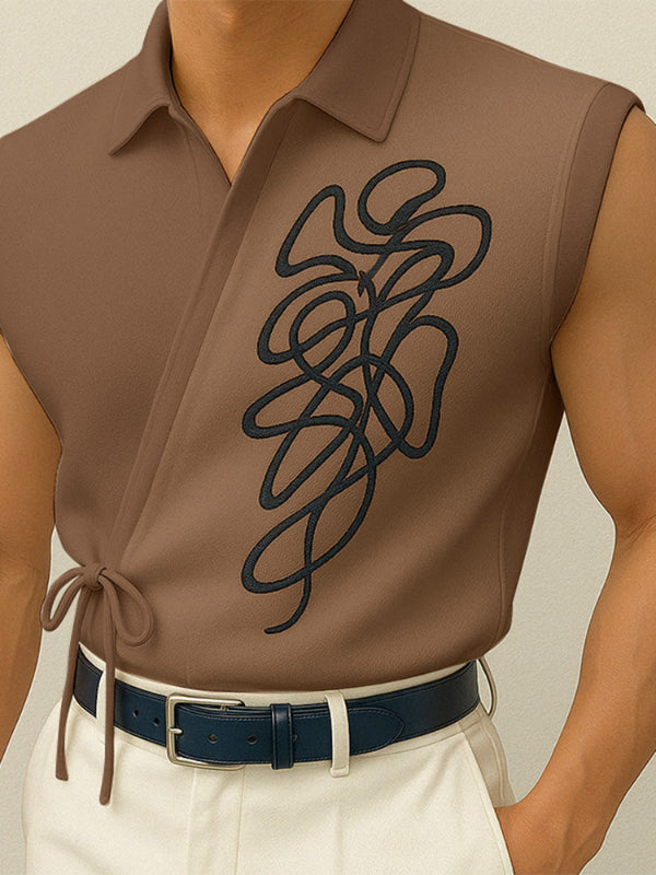 Men's Asymmetrical Placket Tie Casual Tank SKUL15370