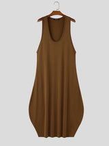 Men's Solid Color Oversized U-Neck Dress SKUL57275
