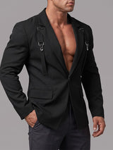 Mens Solid Color Slim-Fit Long-Sleeve Casual Blazer SKUK94140