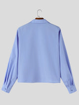 Men's Romantic Avant-Garde 3D Rose Appliqué Deep V-Neck Cropped Pinstripe Shirt SKUL79631