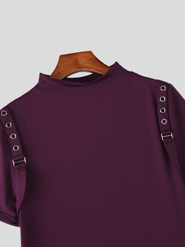 Men's Techwear Slim Fit High Stretch Mock Neck Short Sleeve T-shirt SKUL64086