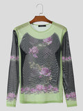 Mens Floral Print Mesh Long Sleeve T-Shirt SKUK37233