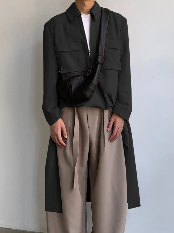 Mens Solid Color Modern Minimalist Trench Jacket SKUK77368