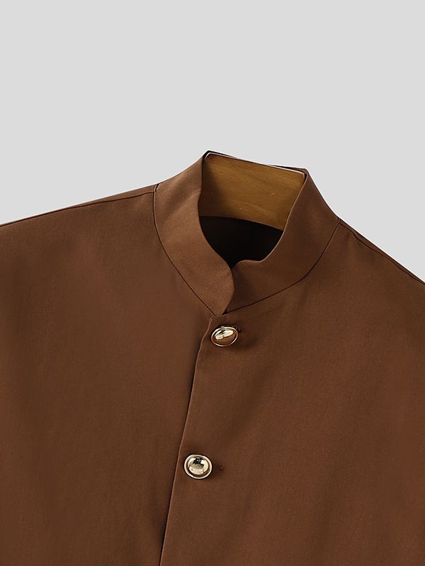 Men's Metal Button Stand Collar Long Sleeve Blazer SKUL39698