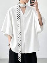 Men's Avant-Garde Minimalist Wide Sleeve Polka Dot Scarf Button-Up Shirt SKUL69365