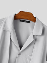 Men's Avant-Garde Romantic Flowy Tie-Neck Short Sleeve Shirt SKUL74630