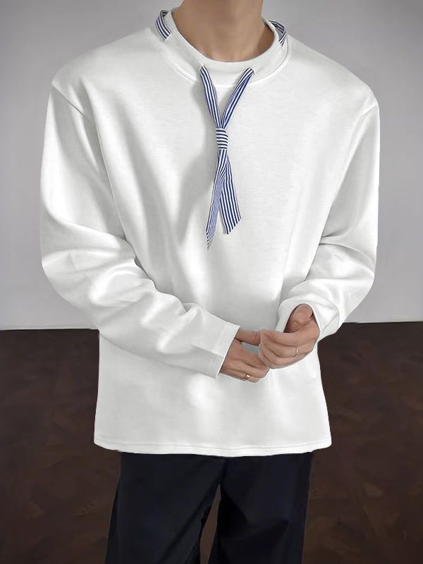 Men's Striped Tie Patchwork Long Sleeve T-Shirt SKUL37286