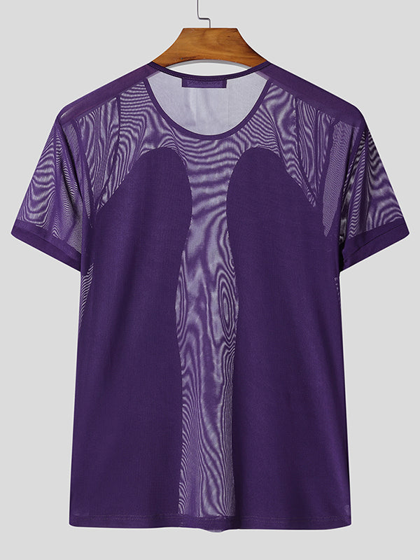 Mens Sheer Mesh Patchwork Short Sleeve T-Shirt SKUL10287