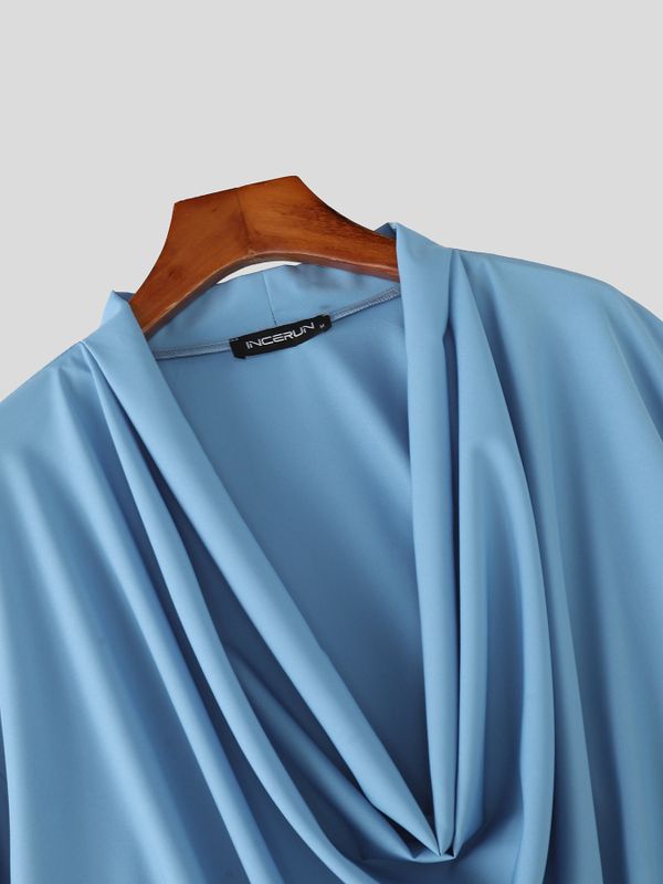 Men's Solid Color Draped Neck Half Sleeve T-shirt SKUL57779