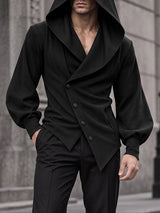 [Pre-order] Men's Avant-Garde Darkwear Nightclub Party Drape Hooded Asymmetric Wrap Bishop Sleeve Cardigan SKUL89219