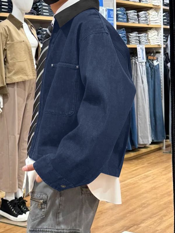 Men's Solid Corduroy Collar Long Sleeve Jacket SKUL34133