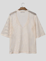 Men's Sheer Mesh Pocket Collar Half Sleeve T-shirt SKUL54681