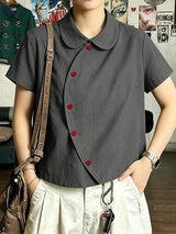 Men's Asymmetrical Slanted Placket Heart-Button Round Collar Shirt SKUL59567