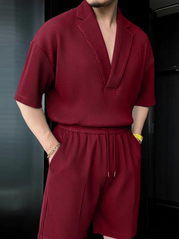 Men's Solid Color Textured Two Pieces Outfit SKUL50576