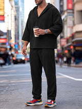 Men's Clean Fit Urban Casual Ribbed Texture Lapel Two Pieces Outfit SKUL83187
