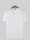 Mens Knit Hollow V-Neck Short Sleeve T-Shirt SKUK51052