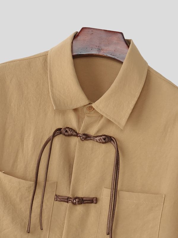 Men's Solid Color New Chinese Style Frog Button Short Sleeve Shirt SKUL57120