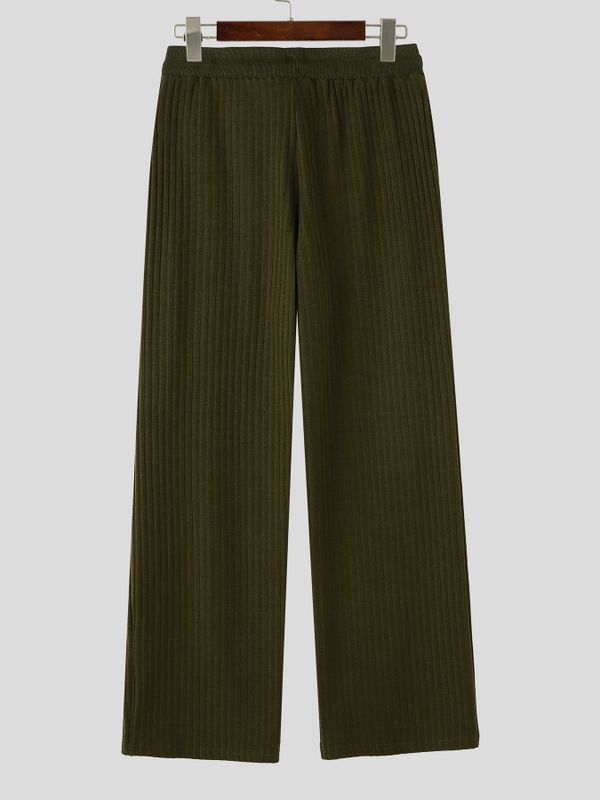 Men's Clean Fit Quiet Luxury Wide Ribbed Texture Drawstring Elastic Waist Lounge Pant SKUL82405