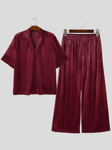 Men's High-Street Casual Oversized Velour Deep-V Two Pieces Outfit SKUL79071