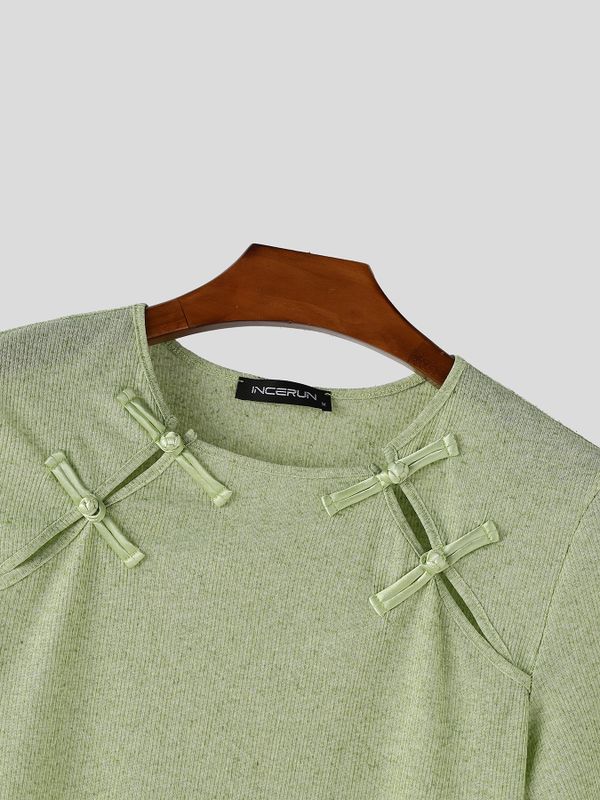 Men's New Chinese Style Frog Button Hollow Out Slim Fit T-shirt SKUL59492