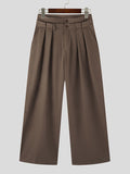 Mens Solid Pleated Double Waist Straight Pants SKUK09273