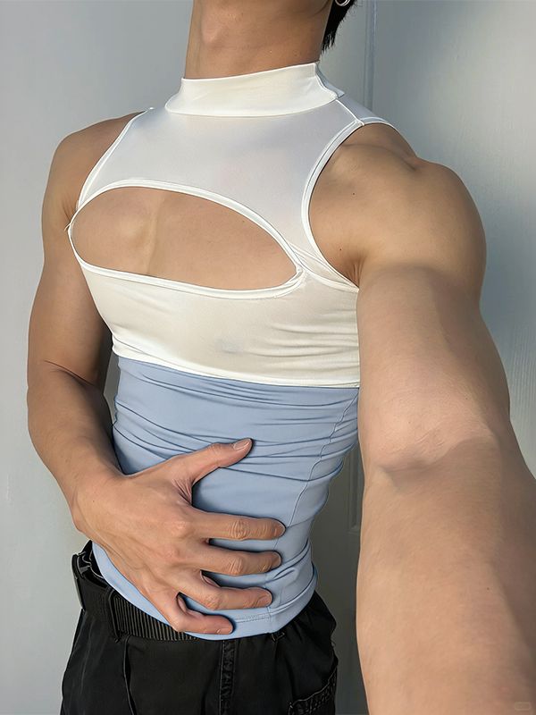 Men's Chest Cut Design Contrast Color Tank SKUL51922