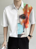 Mens Abstract Face Print Patchwork Lapel Shirt SKUK16270
