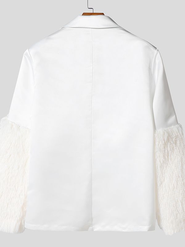 Men's Solid Color Plush Patchwork Long Sleeve Blazer SKUL46251