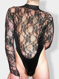 Mens Lace Velvet Patchwork Long Sleeve Bodysuit SKUK41745