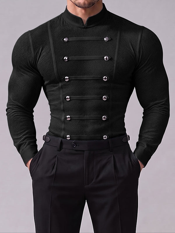 [Pre-order] Men's Avant-Garde Dandy Nightclub Party Semi-Sheer Knit Form-Fitting T-shirt SKUL88498