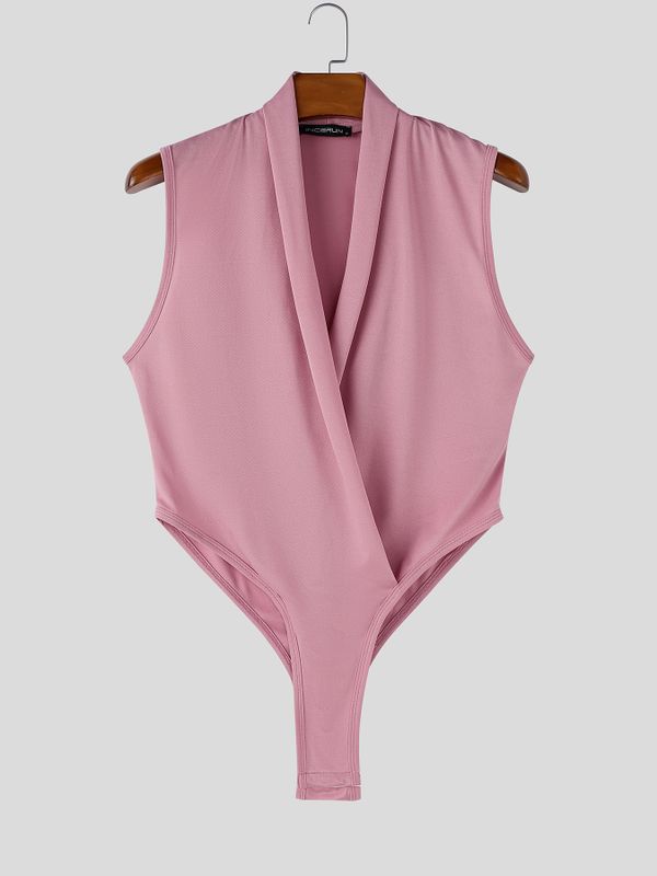 Men's Avant-Garde Draped Wrap-Front High-Cut Bodysuit SKUL62168
