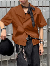 Men's Solid Color Turn Down Collar Short Sleeve Shirt SKUL55353