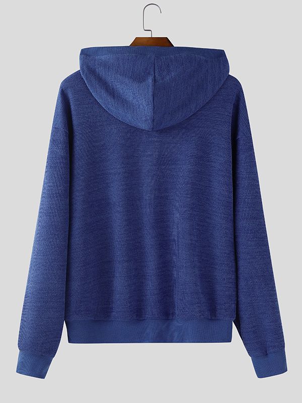 Men's Solid Color Textured Hooded Long Sleeve Sweater SKUL30571