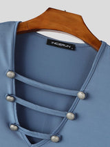 Men's High-End Clubwear Deep V-Neck Strappy Muscle Fit Long Sleeve Shirt SKUL77302