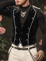 Men's Vintage Aristocrat Velvet Braided Epaulettes Silver Piping Waistcoat SKUL75533