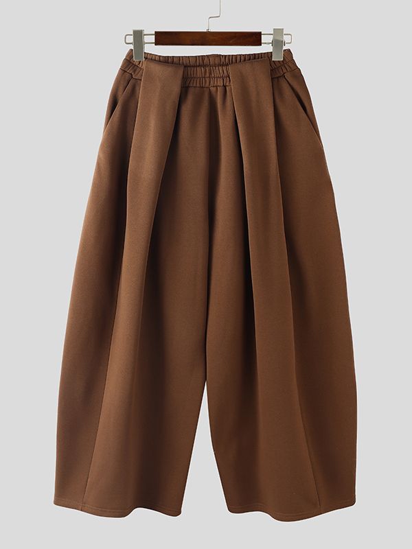 Men's Solid Color Pleated Loose Fit Wide Leg Pant SKUL50710